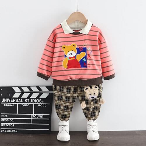 Children Spring Cartoon Bear Cotton Baby Boys T-shirt Pants 2Pcs/sets Infant Out Kids Sport Toddler Casual Clothing Tracksuits