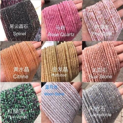 Gems 2/3mm Faceted Agates Obsidian Aventurine Labradorite Tourmaline Amazonite Small Round Section Beads Charms Jewelry Supplies