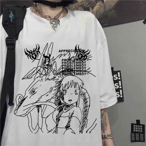 Anime T Shirt Spirited Away Hayao Miyazaki Harajuku Gothic Print T-shirt Women Tops Harajuku Aesthetic Tshirt Oversized T-shirt