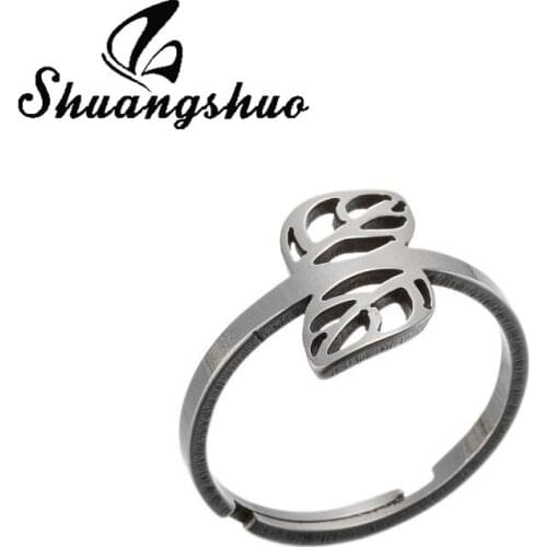 Shuangshuo Stainless Steel Finger Rings Vintage Classic Leaf Shape Opening Rings Punk Jewelry for Women Men Fashion Jewelry Gift