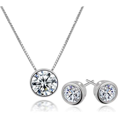 L&P 925 Sterling Silver Jewelry Sets For Women,Necklace Pendants Stud Earrings Fine Jewelry High Quality CZ Hot 2017