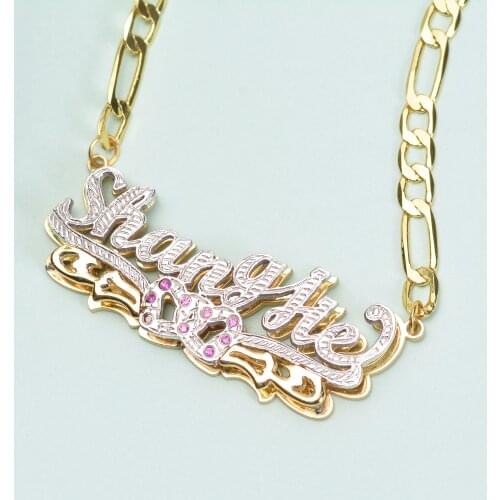 Lateefah Name Personality Necklace Gold Silvery Double Gold plated Nameplate 3D Necklace Birthstone Color Chain Layered Necklace