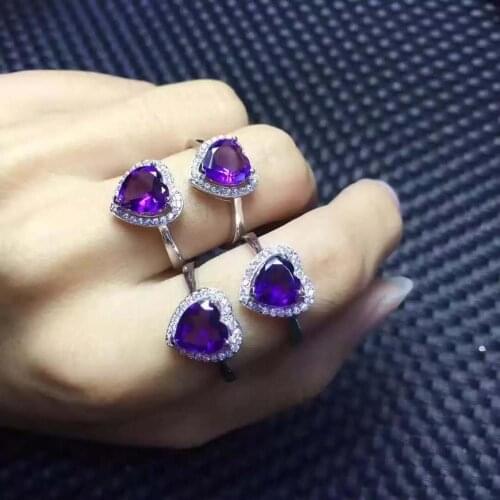 Love Heart Natural And Real Amethyst Ring, 925 Sterling Silver, Purple Gemstone Wedding Jewelry Women