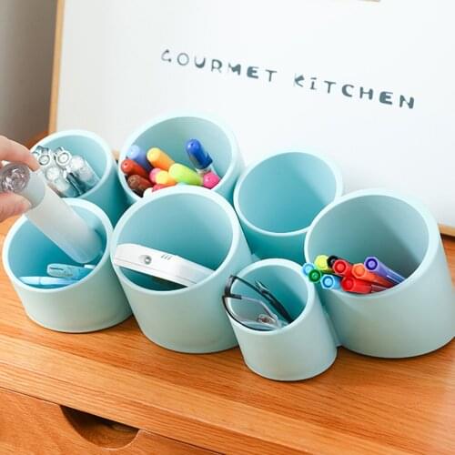 Multi-Functional Pen Holder Pen Storage Cup Wall Mounted Stationary Organizer Makeup Brushes Holder 7 Compartments