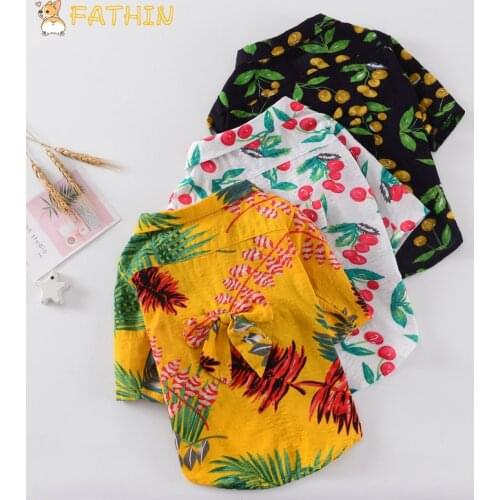 FATHIN Summer Printed Dog Cool Shirt Beach Style Cotton Dog Shirts In Dog Clothing with Bow Pet Clothes XS-FB
