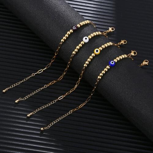 Personality golden glossy round beads eye beaded bracelet ladies 14K gold-plated fashion simple bracelet