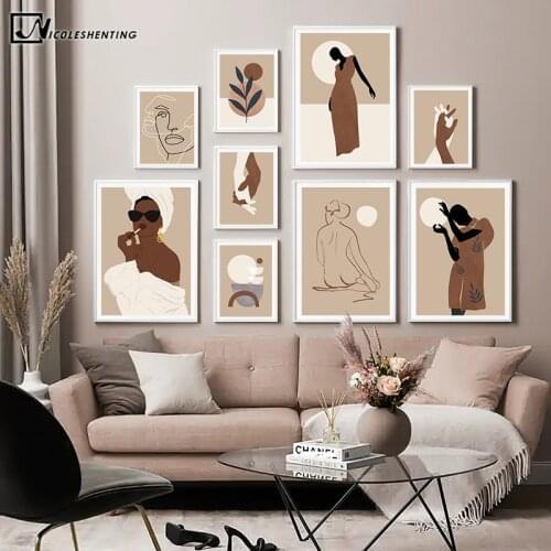 Fashion Poster African Black Woman Abstract Canvas Painting Bohemia Art Print Boho Style Wall Picture Home Girl Room Decoration