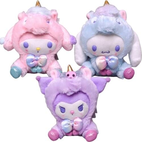 Cartoon Stuffed Plush Toys Kuromi My Melody Cinnamoroll Anime Pendant Kawaii Cute Soft Plushie Girls Doll Kid Holiday Gifts 13cm