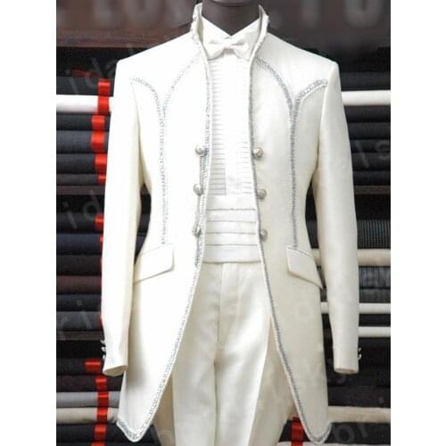 Custom Made to Measure mens suit,Taiored ivory white tuxedo Jacket with trims,Tailored tuxedo