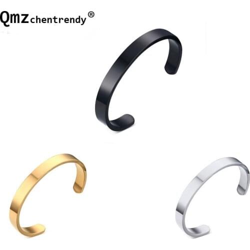 Mens Simple Style Hip hop Jewelry Gold black Stainless steel 8mm Cuff Bangle Bracelets For Women Men Gift