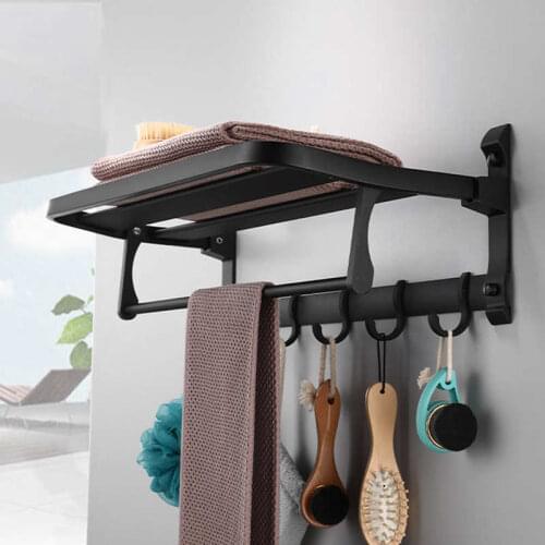 Wall Mounted Space Aluminum Towel Rack Organizer Holder Bathroom Toilet Foldable Storage Shelf