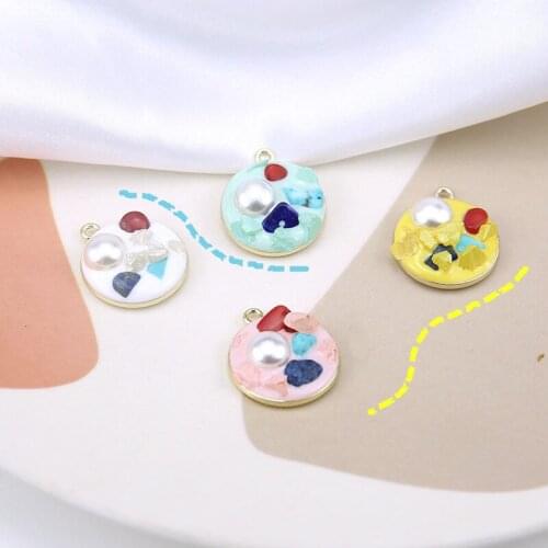 New 20pcs 20MM Round Shape Colorful Stones Paved Glitter Enamel Alloy Jewelry DIY Charms Ornament Accessories Necklace Pendants