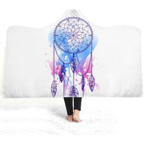 3D Printed Dream Catcher Hoodie Blanket Winter Thickness Deer Throw Blankets Hooded For Teens Kids Fashion Fluffy Sofa Bed Mats