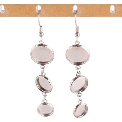 Reidgaller 5pairs Stainless Steel Dangle Earring Base Settings 12mm 10mm 8mm Cameo Cabochon Bezel Blanks For Jewelry Making