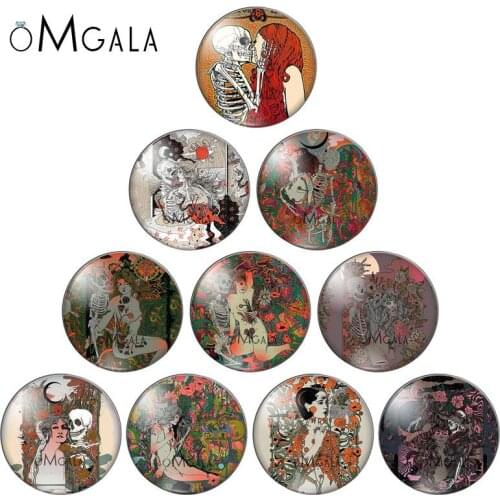 Punk Skull Girl Illustration 10pcs mixed 10mm/12mm/14mm/16mm/18mm/20mm/25mm Round photo glass cabochon flat back Making findings