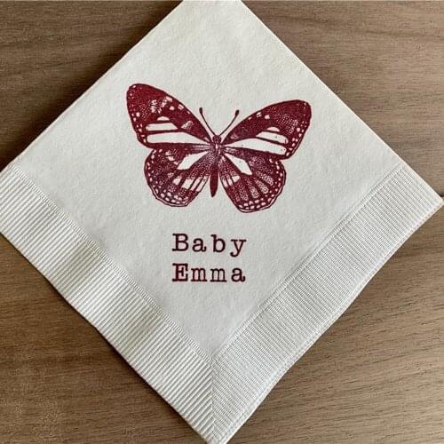 Personalized Custom Butterfly Baby Shower names and date Any Text color Honeymoon Engagement PartyCustom Beverage Napkins