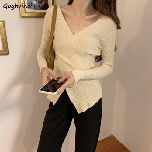 Pullovers Womens Sexy Elegant New Design Solid Slim V-neck Knitting High Elasticity Leisure Streetwear Korean Style Lady Trendy