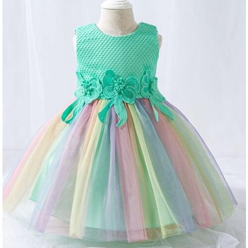 Newborn Rainbow Lace Dress Infant 1st Birthday Dress 0-24M Flower Dress Princess Dresses Party Baptism Clothing