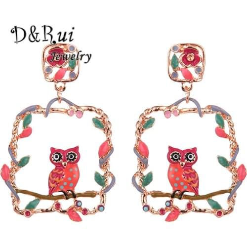 Fashion Flower Hollow Metal Drop Earring Jewelry Colorful Bird Owl Dangle Large Statement Earrings for Women Wedding Accessories