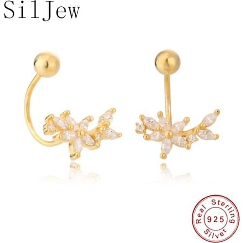 SilJew 925 Sterling Silver Gold Beads Thread Circle Loops Women Fine Jewelry Luxury Clips Wedding Party Special Jewels Gift 2021