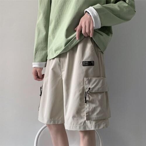 Mens Shorts Summer Cargo Shorts Fashion Knee Length Drawstring Men Shorts Multi-Pockets Bermudas Male Summer Clothing Streetwear