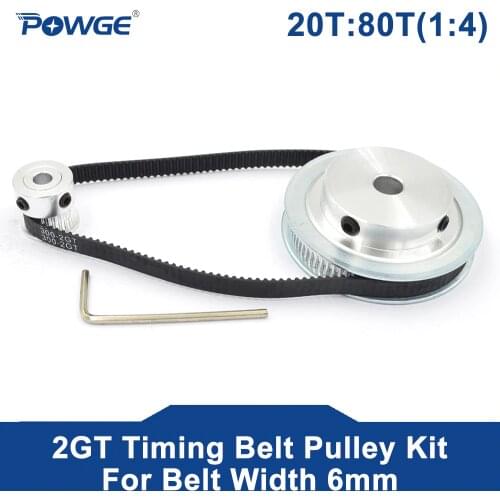 POWGE 2M/2GT 20Teeth 80Teeth Synchronous Timing Pulley bore 5-20mm Set 20T:80T 1:4 Speed Ratio for 300-2GT Belt width 6/9mm Kit