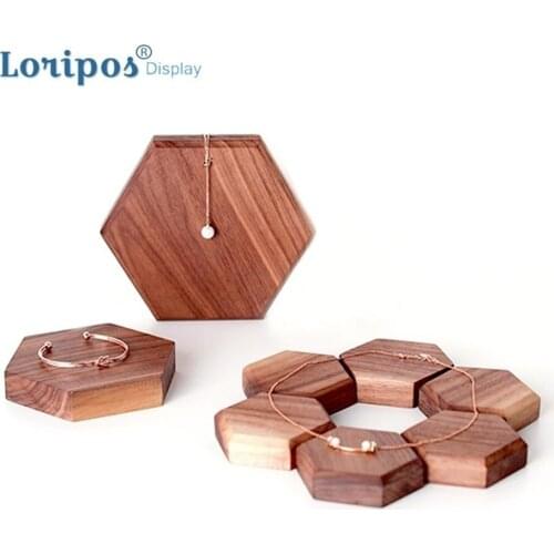 Black Walnut Solid Wood Ring Rack Geometric Hexagonal Ornaments Display Props Ring Necklace Rack Earrings Bracelet Tray Wooden