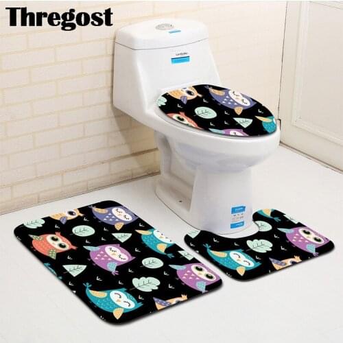 Thregost Cartoon Animal Printed 3Pcs/set Bathroom Mat Set Flannel Anti-Slip Kitchen Bath Mat Carpet Bathroom Toliet Rug Washable