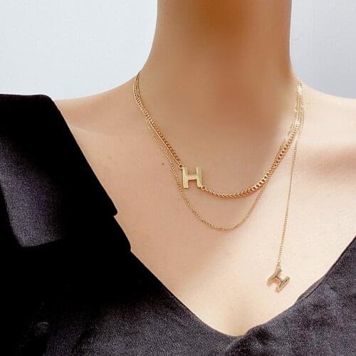 Titanium steel New fashion jewelry 2 layer H Letter Pendant choker chunky necklace nice gift for women girl