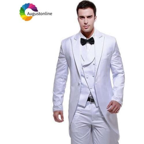 Vintage White Tailcoat Men Suits for Wedding Wedding Blazers Jacket Custom Made Grey Groom Tuxedos 3 Pieces Morning Dinner