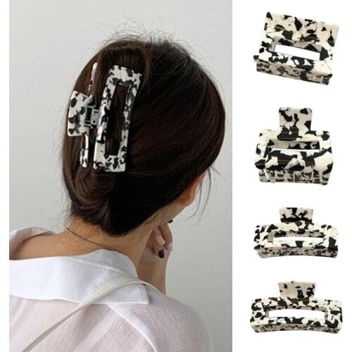 Korean Style Women Girls Acetate Geometric Hair Claw Jaw Clip Vintage Milk Cow Pattern Barrettes Ponytail Holder Hairgrips Makeu