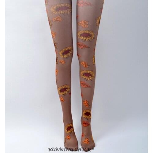 RUNNING CHICK Creative Sunflower Printed Leggings Womens Spring And Autumn Thin Pattern Pantyhose