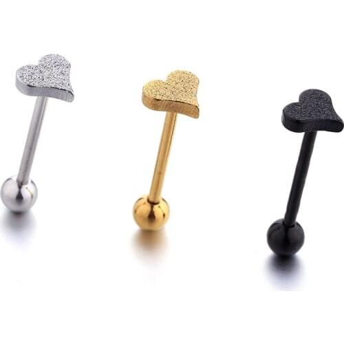 1 PCS 14G Tongue Piercing Hear Tongue Ring Stud Stainless Steel Septum Industrial Barbell in Body Jewelry