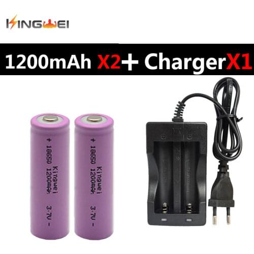 2pcs kingwei 18650 Batteries 3.7V 1200mAh 18650 Li-ion Rechargeable BRC +1x 18650 Dual Charger for Flashlight Headlight