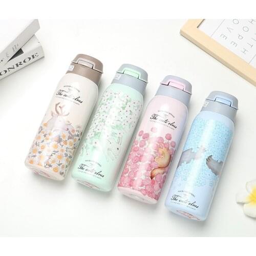 350/450ml Flower Thermos Mug Stainless Steel Portable Cute Insulated Cup Thermal Bottle for Kids Bottle Travel Vacuum Insulated