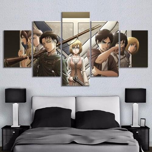 5 Pieces Attack on Titan HD Canvas Paintings Anime Posters Wall Art Modern Pictures for Living Room Home Decoration Wall Decor