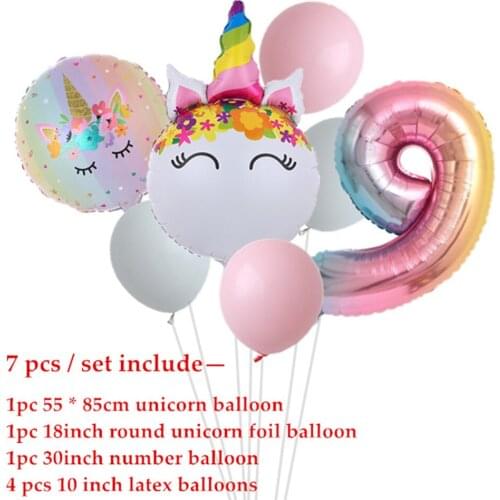 7PCS Unicorn Balloon Gradient 32-inch Digital Aluminum Film Balloon Birthday Party Wedding Anniversary Decoration Supplies