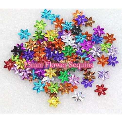 800pcs/lot 15mm Flower Sequins Cup Six Petals With 1 Center Hole Plum Blossom Handcraft Sewing Accessory Mix Laser Colors