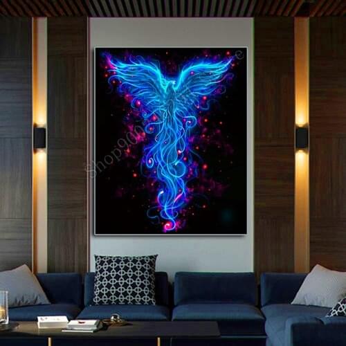 Diamond Painting Full Square Round Drill Blue Phoenix Bird Painting Rhinestone beadwork everything for diamond embroidery FF3902