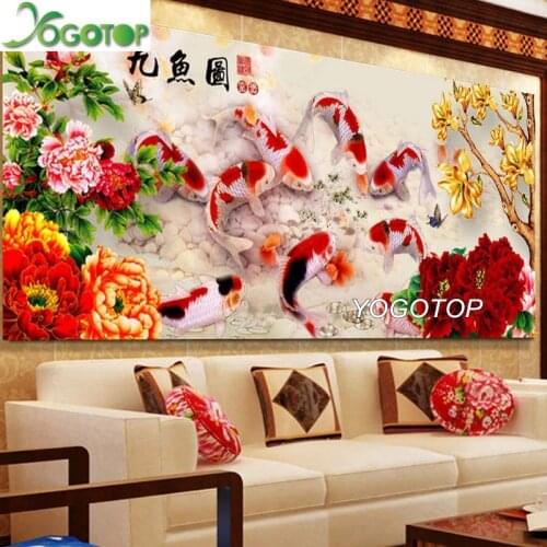 Koi Fish diy diamond painting Blossoming peony 5D full Drill puzzle Square/round mosaic diamant embroidery Large Decor YY3381
