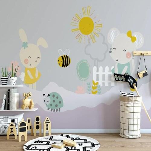 Milofi custom large wallpaper mural cartoon rabbit illustration childrens room background wall paper mural decorative painting