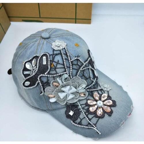 Brand Baseball Cap Rhinestone women casual snapback hat for flower new fashion solid summer sun lady rhinestone baseball cap