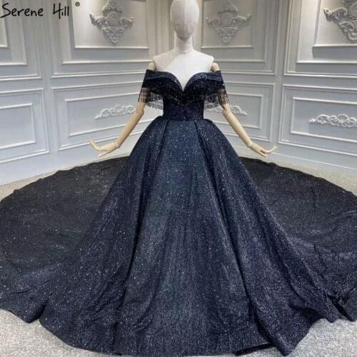Black Luxury Off Shoulder Sexy Plus Size Wedding Dress 2020 Sweetheart Beading Tassel High-end Bride Gown BHA2355 Couture Dress