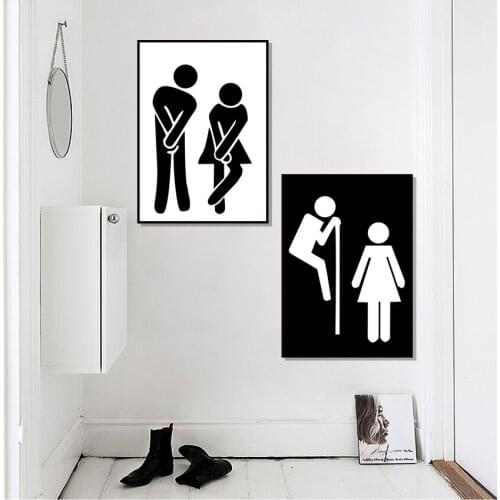 Girl Boy WC Sign Toilet Funny Wall Art Canvas Painting Nordic Posters And Prints Wall Pictures For Kids Bathroom Washroom Decor