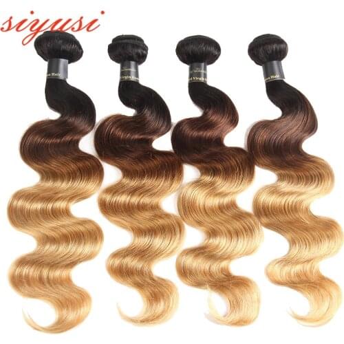 Ombre Brazilian Body Wave Human Hair Bundles Three Tone 1b/4/27 Pre-colored 3/4 Pcs Remy Weave Hair Extensions Siyusi