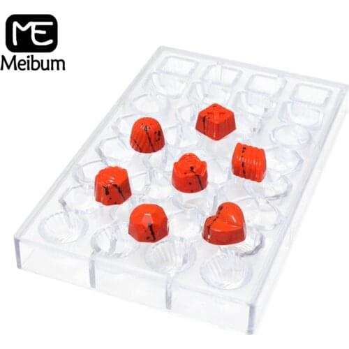 Meibum 32 Cavity Polycarbonate Chocolate Mold 7 Types Pattern Confectionery Baking Tray 10g Candy Decorating PC Plastic Mould