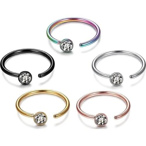 20G Stainless Steel Hoop Nose Rings Screw Stud Rings Piercing Jewelry Colored CZ Inlaid Body jewelry L shape