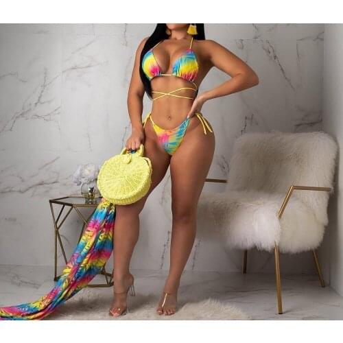 Print Leaf 3pieces Bikini Set And Cover Up Beach Dress Swimsuit Women Sexy Push Up Bandage Bikini Mid Waisted Skirt Bathing Suit