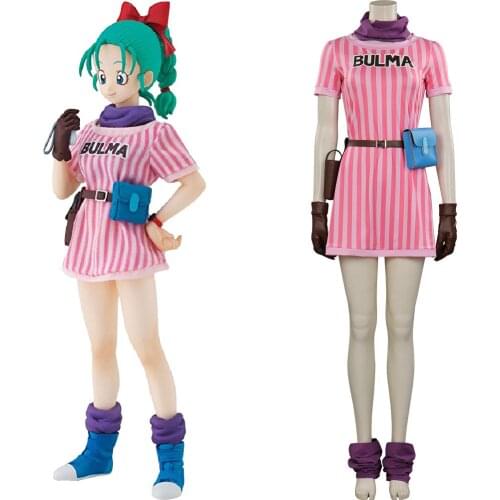 Dragon Z Bulma Cosplay Costume Pink Dress Bag Gloves Props Halloween Carnival Suit