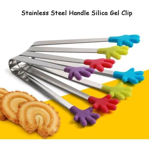 Creative Silicone Food Ice Clip Multifunction Barbecue Baking Tools Gadgets Buffet Restaurant Stainless Steel Clips 1pcs